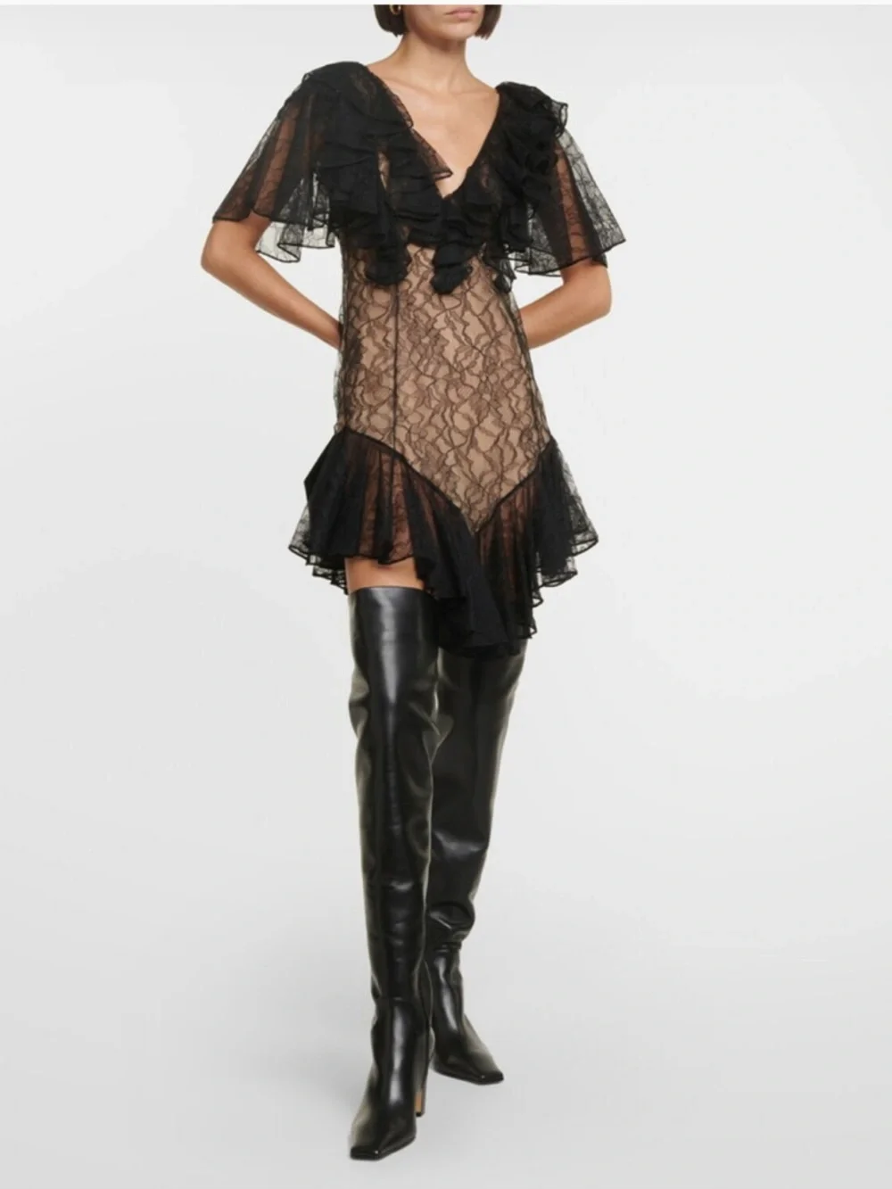 KHAITE Black Leather Marfa Over-The-Knee Square Toe Block Heel Boots